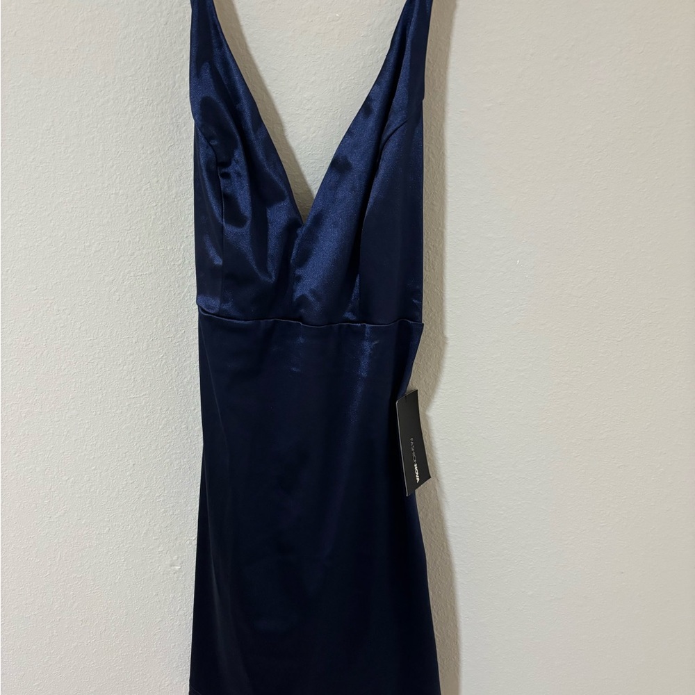 Fashion Nova Go Get Him Satin Mini Dress Size Medium Navy, NWT